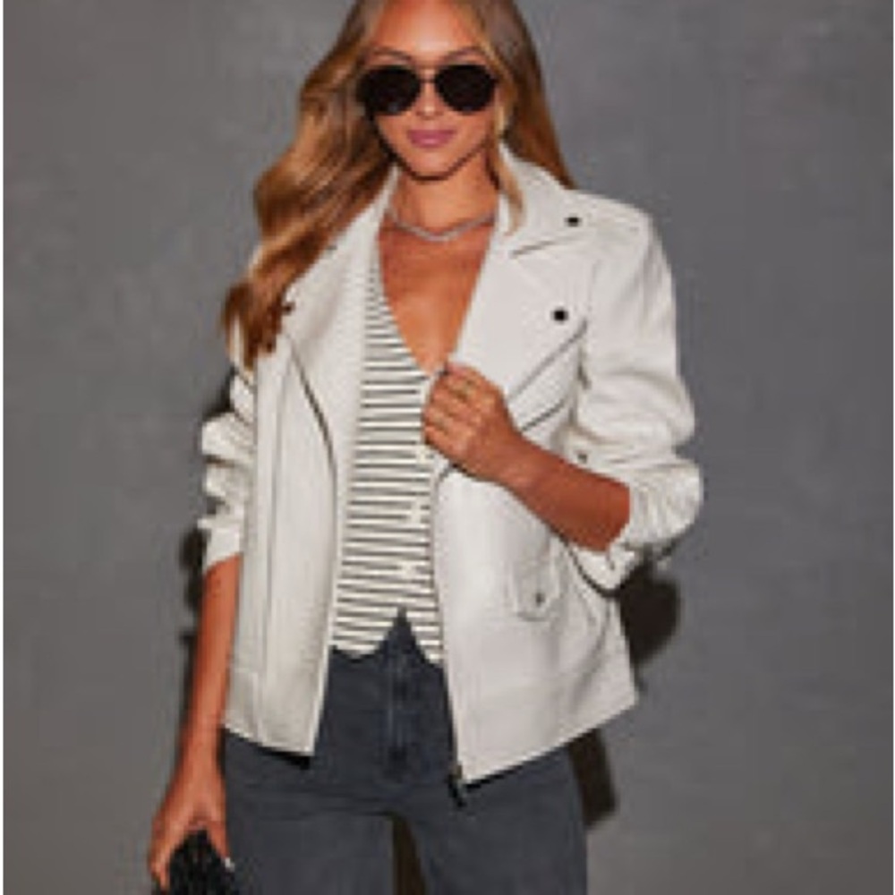Vici Women's White Biker oversized faux leather moto Jacket